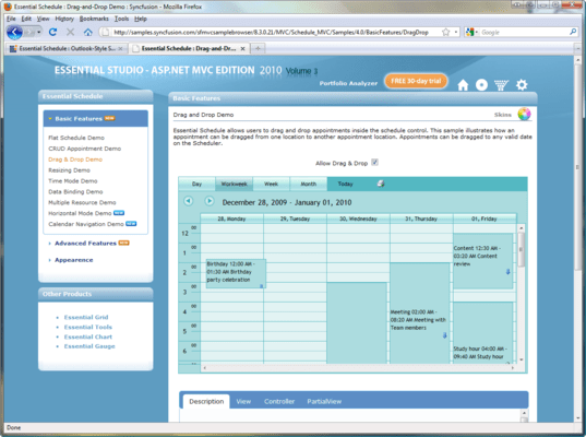 Screenshot of Syncfusion Essential Schedule