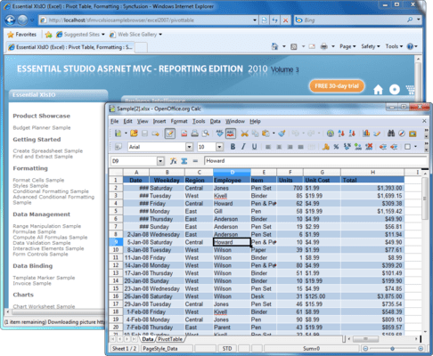 Captura de pantalla de Syncfusion Essential XlsIO for ASP.NET MVC