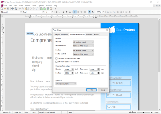 Captura de pantalla de TX Text Control ActiveX Enterprise/XML