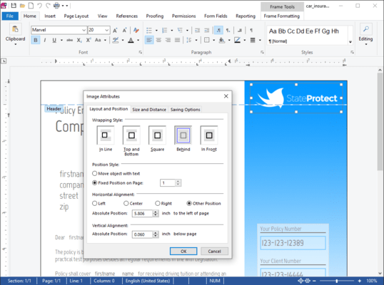 Captura de tela do TX Text Control .NET for Windows Forms Enterprise