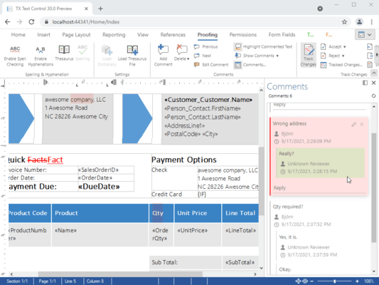 Schermata di TX Text Control .NET for Windows Forms Professional