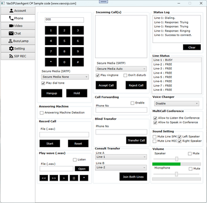 VaxVoIP MS Windows SIP Phone SDK のスクリーンショット