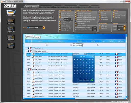 Schermata di Xceed DataGrid for WPF UX Edition