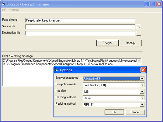 Captura de tela do Xceed Encryption Library