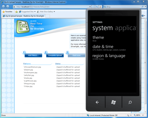 Screenshot of Xceed Real-Time Zip for Windows Phone