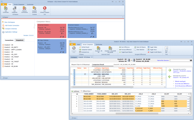 Schermata di xSQL Software Comparison Bundle for Oracle