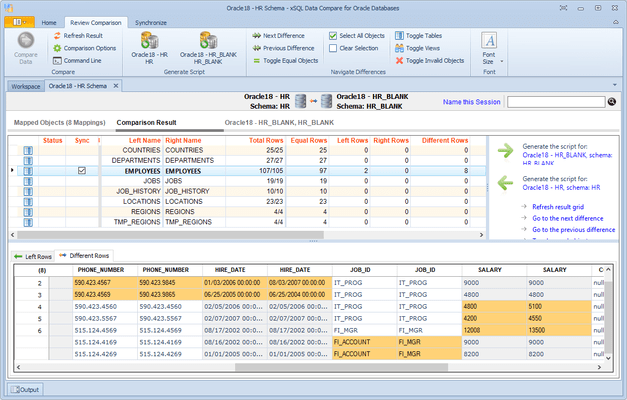 Screenshot of xSQL Software Data Compare for Oracle