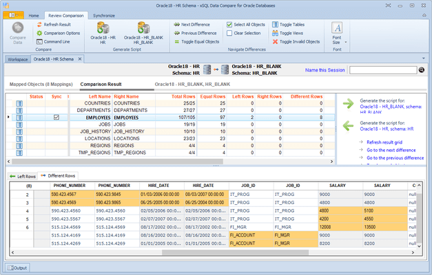 Captura de tela do xSQL Software Data Compare for Oracle