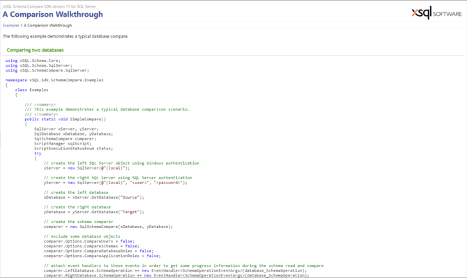 Captura de pantalla de xSQL Software Schema Compare SDK for SQL Server