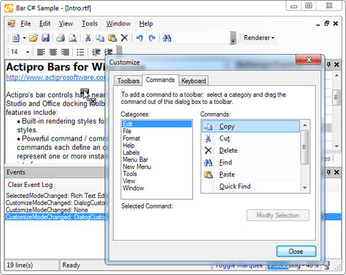 Customizable docking toolbars, menus, and statusbars. Customizable docking toolbars, menus, and statusbars.
