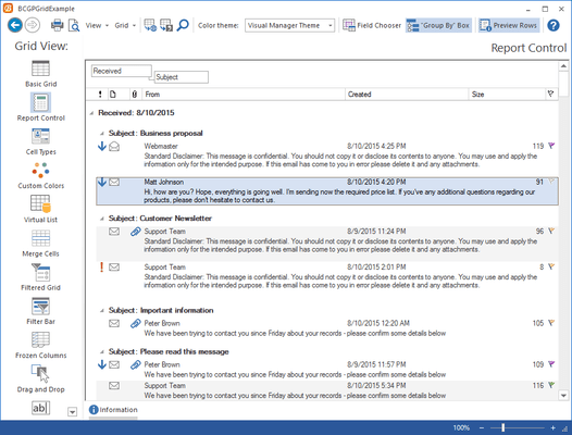 Create complex reports in a Microsoft Office Outlook style.