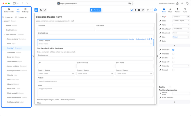 Visual hierarchy of all components in the form.