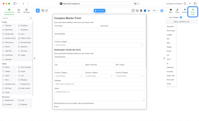 Set conditional logic to control form behavior.