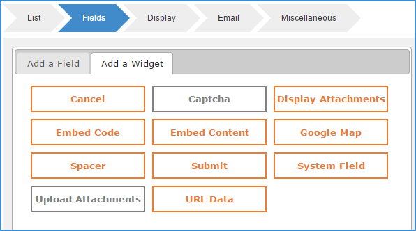 Widgets add to the form building experience.