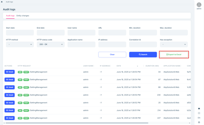 Audit Logging Module: Excel Export