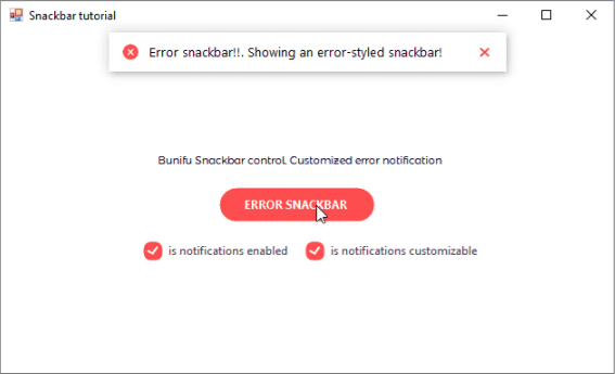 Bunifu Snackbar Error Message