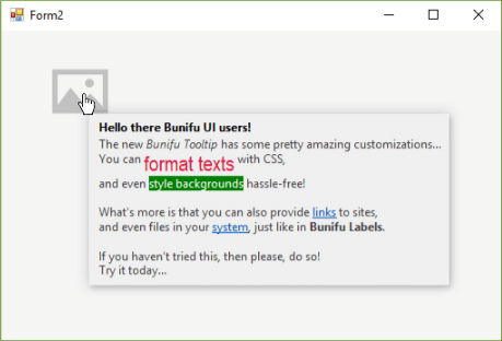 Bunifu Tooltip HTML Support