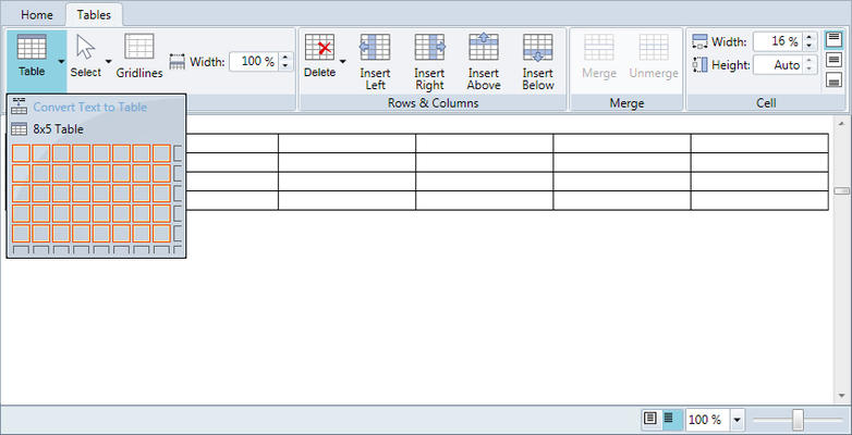 Insert and Edit Tables