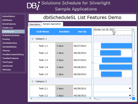 Screenshot of Solutions Schedule for Silverlight