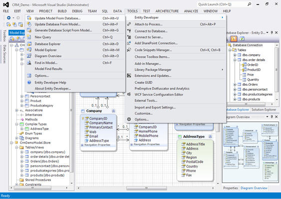 Entity Developer Menu