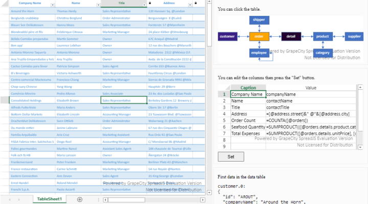 SpreadJS&#039;s TableSheet and DataManager