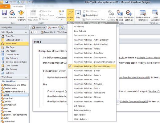 Workflow Actions Categories in SharePoint Designer 2010