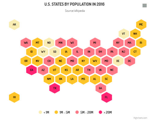 Highmaps - Tile map, honeycomb (Grid Light theme)