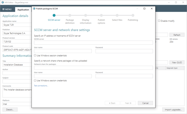 SCCM Server and Network Share Settings