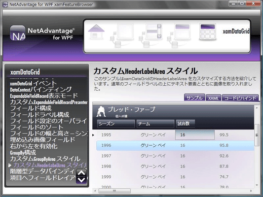 Screenshot of NetAdvantage for WPF（日本語版）