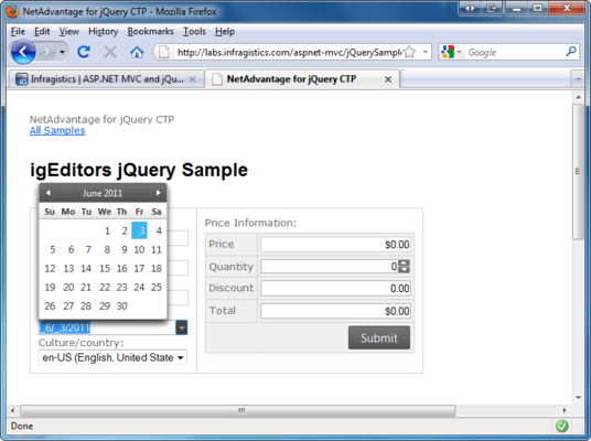 Screenshot of Infragistics NetAdvantage for jQuery