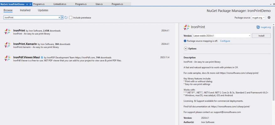 Install IronPrint on a new project