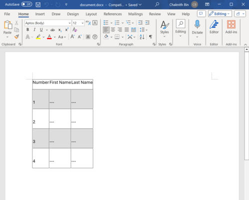 Add a Table to DOCX Using C#