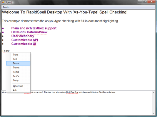 RapidSpell Desktop .NET（英語版） のスクリーンショット