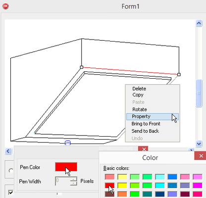 A vector object&#039;s (the red line) popup menu - property