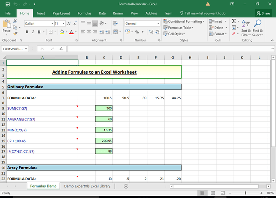 Easily add formulas to a worksheet
