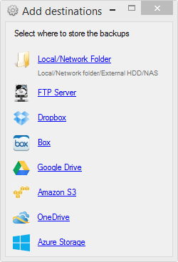 Select backup destination