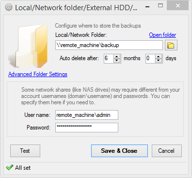 Backup to Local/Network folder