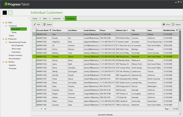 Telerik UI for WPF - ERP Customers