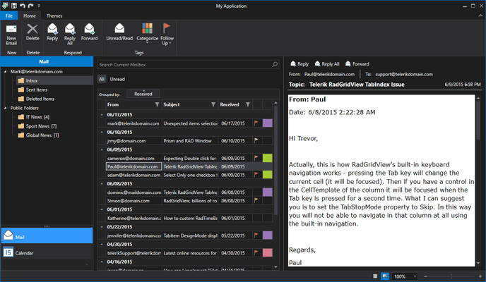 telerik ui for wpf outlook style dark theme