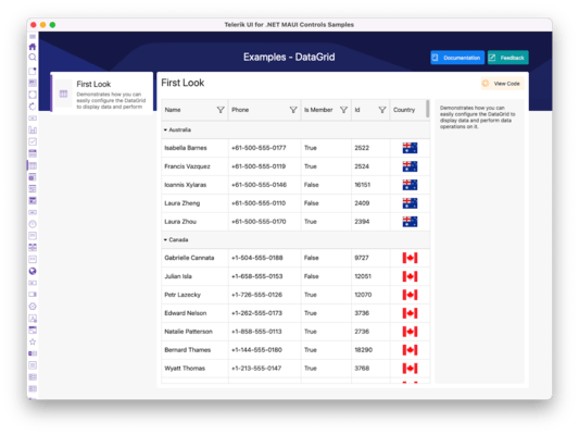 Telerik .NET MAUI DataGrid - macOS
