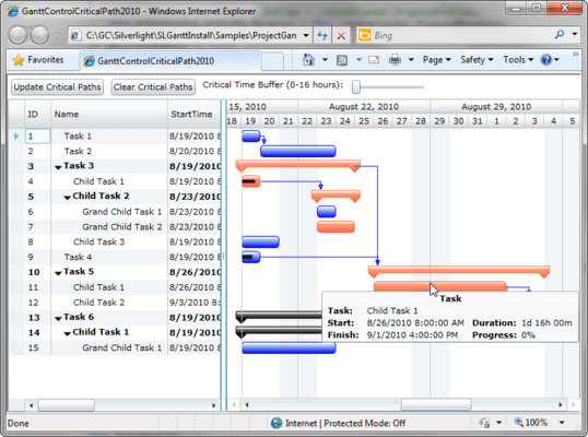 RadiantQ Silverlight Gantt（英語版） のスクリーンショット