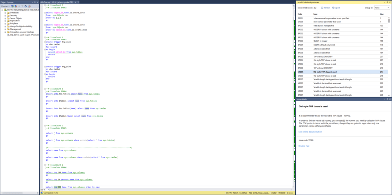 Displaying the List of Code Analysis Issues