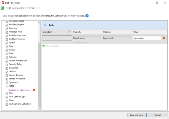 Exclude objects with filters