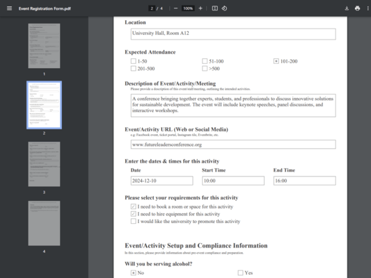 Custom PDF Event Registration form with responses