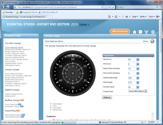 Screenshot of Syncfusion Essential Gauge for ASP.NET MVC
