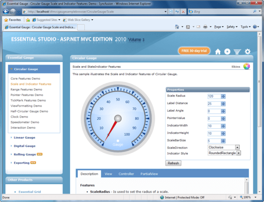 Screenshot of Syncfusion Essential Gauge for ASP.NET MVC