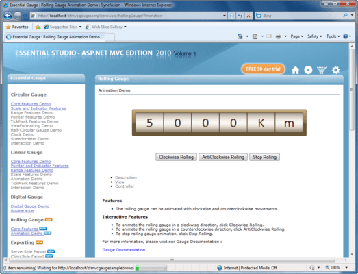 Screenshot of Syncfusion Essential Gauge for ASP.NET MVC