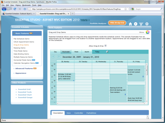 Screenshot of Syncfusion Essential Schedule for ASP.NET MVC