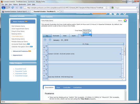 Screenshot of Syncfusion Essential Schedule for ASP.NET MVC