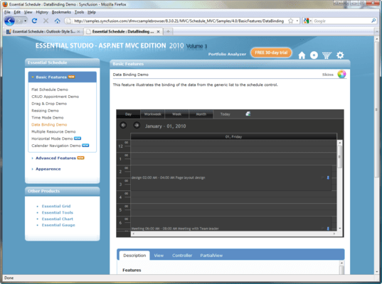 Screenshot of Syncfusion Essential Schedule for ASP.NET MVC